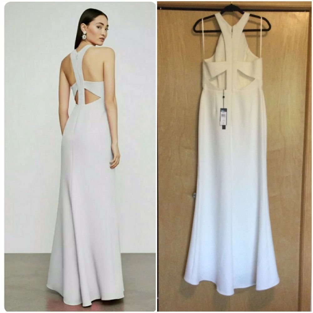 BCBGMaxAzria Racerback Cutout  Halter Gown - Picture 2 of 12